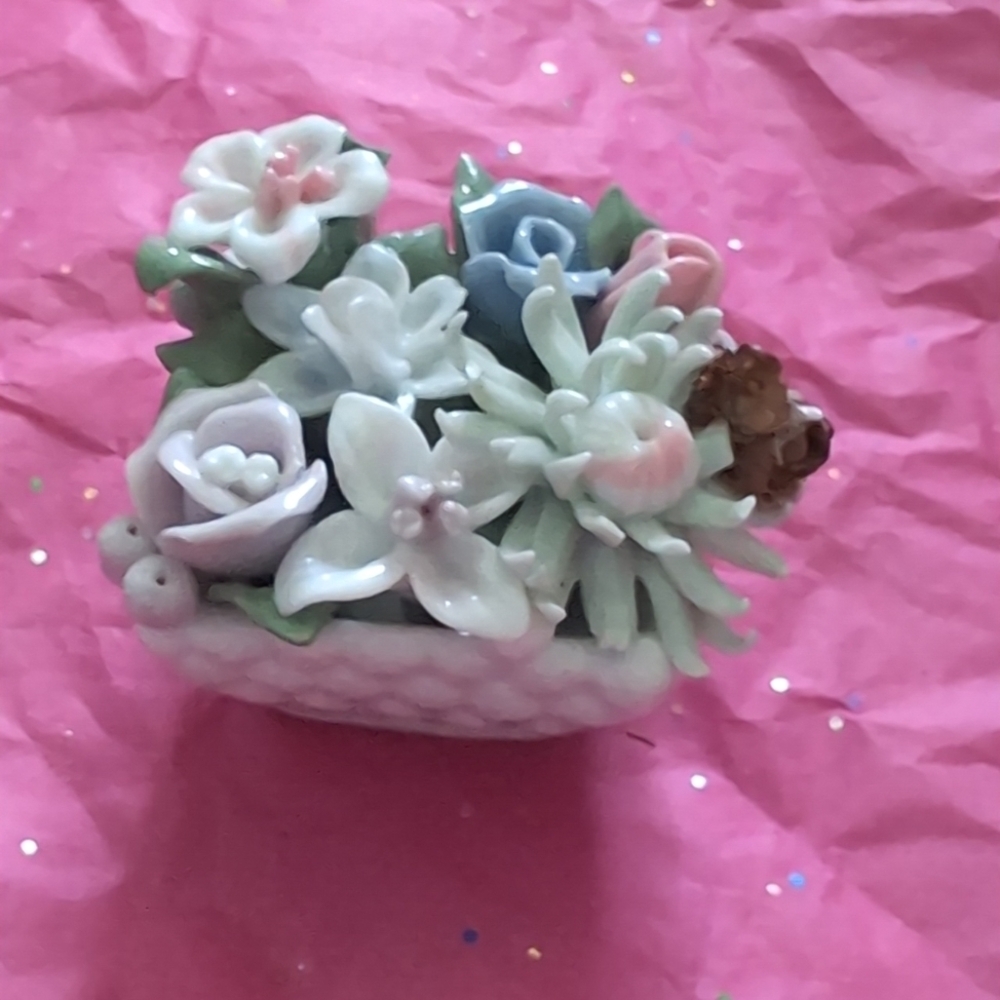 Enesco Mini Floral Ceramic Basket